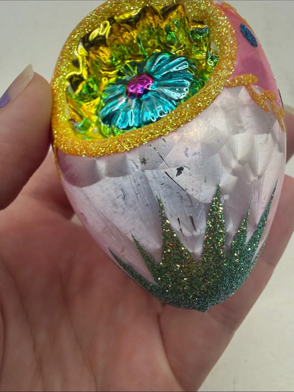 Vtg Christopher Radko Fantasia Reflector Glass Christmas Ornament Egg Collectibl